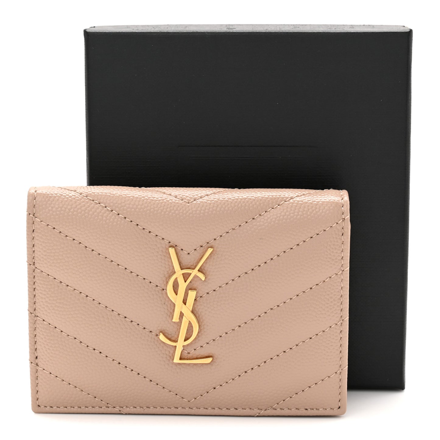 Grain De Poudre Matelasse Chevron Monogram Flap Card Case Dark Beige