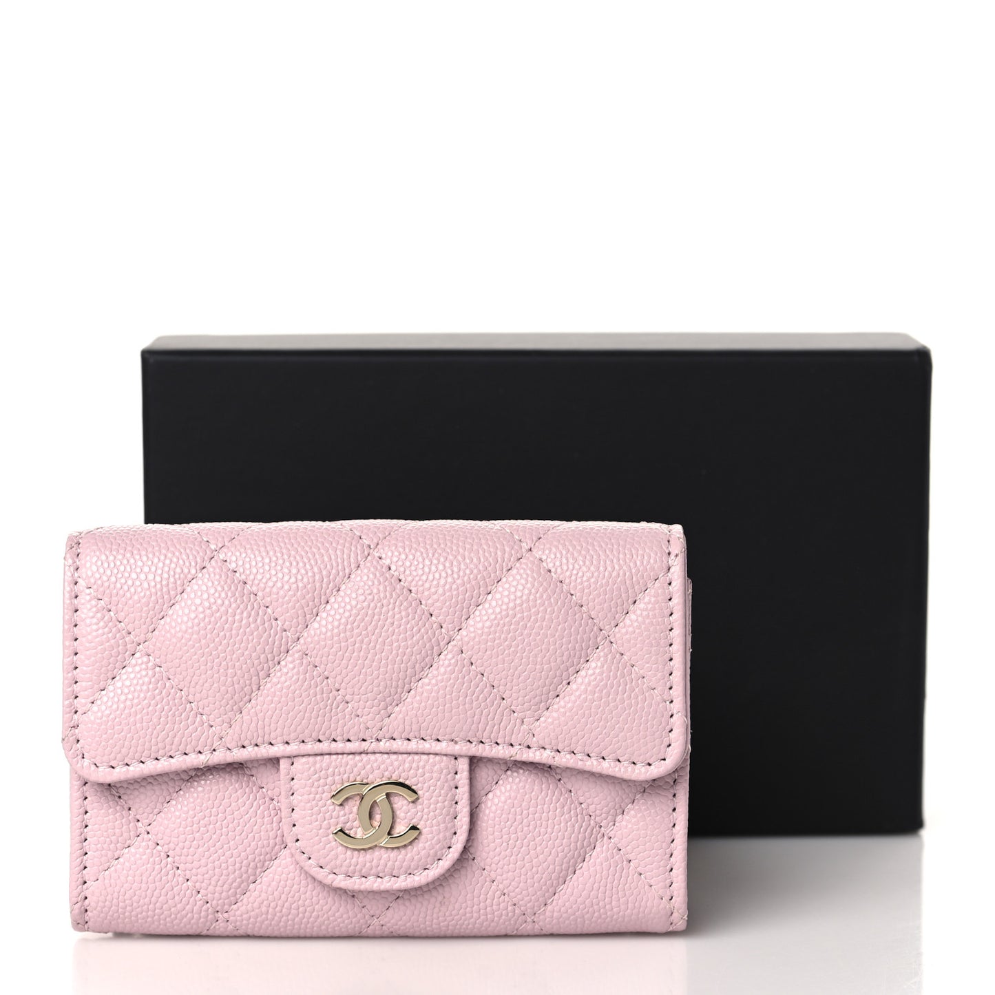 Caviar Quilted Flap Card Holder Wallet Light Pink