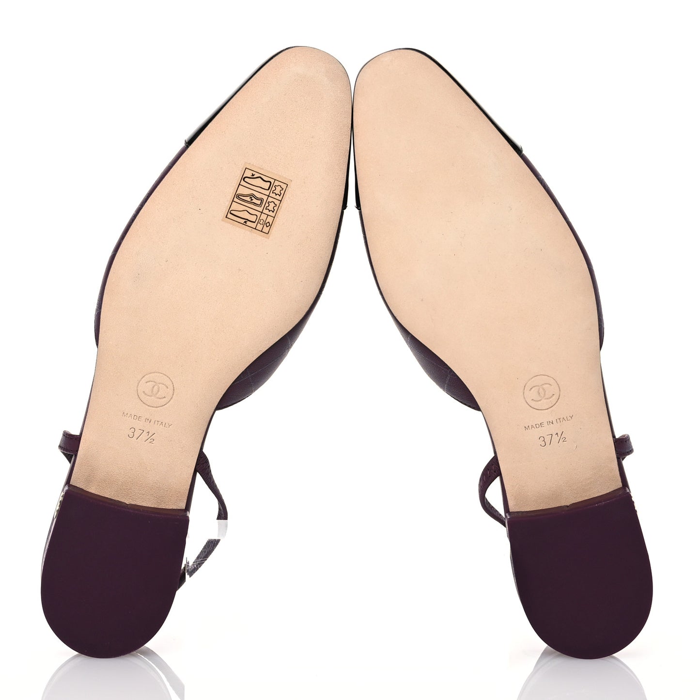 Lambskin Patent Cap Toe CC Slingback Flats 37.5 Burgundy Black