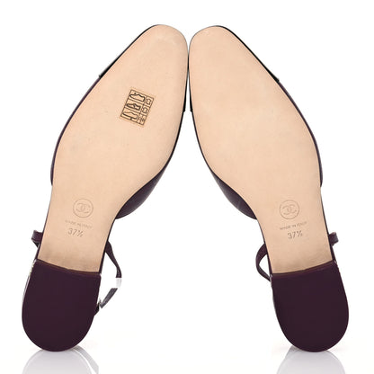 Chanel Lambskin Patent Cap Toe CC Slingback Flats 37.5 Burgundy Black 6 of 10