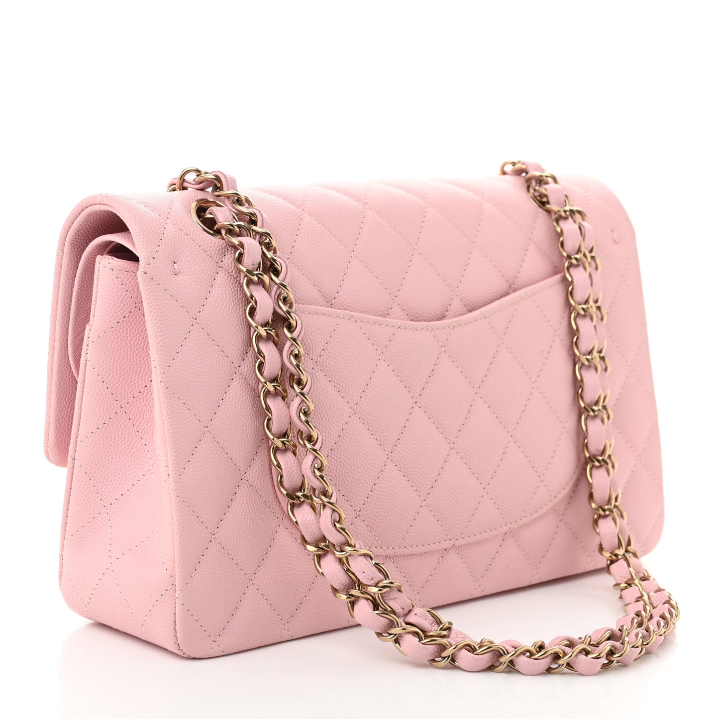 Caviar Quilted Medium Double Flap Light Pink