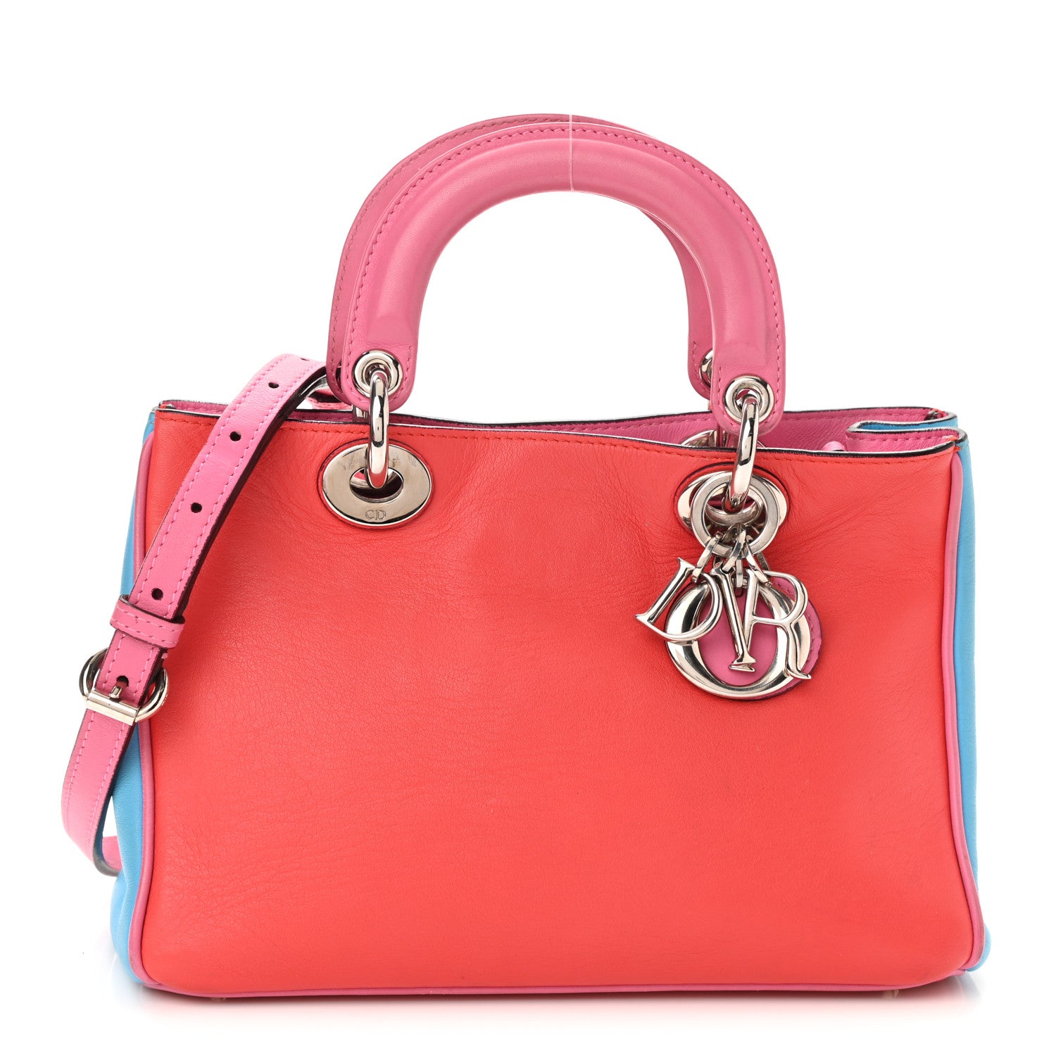 Christian Dior Calfskin Tri-Color Mini Diorissimo Tote Red Pink Blue 1 of 8