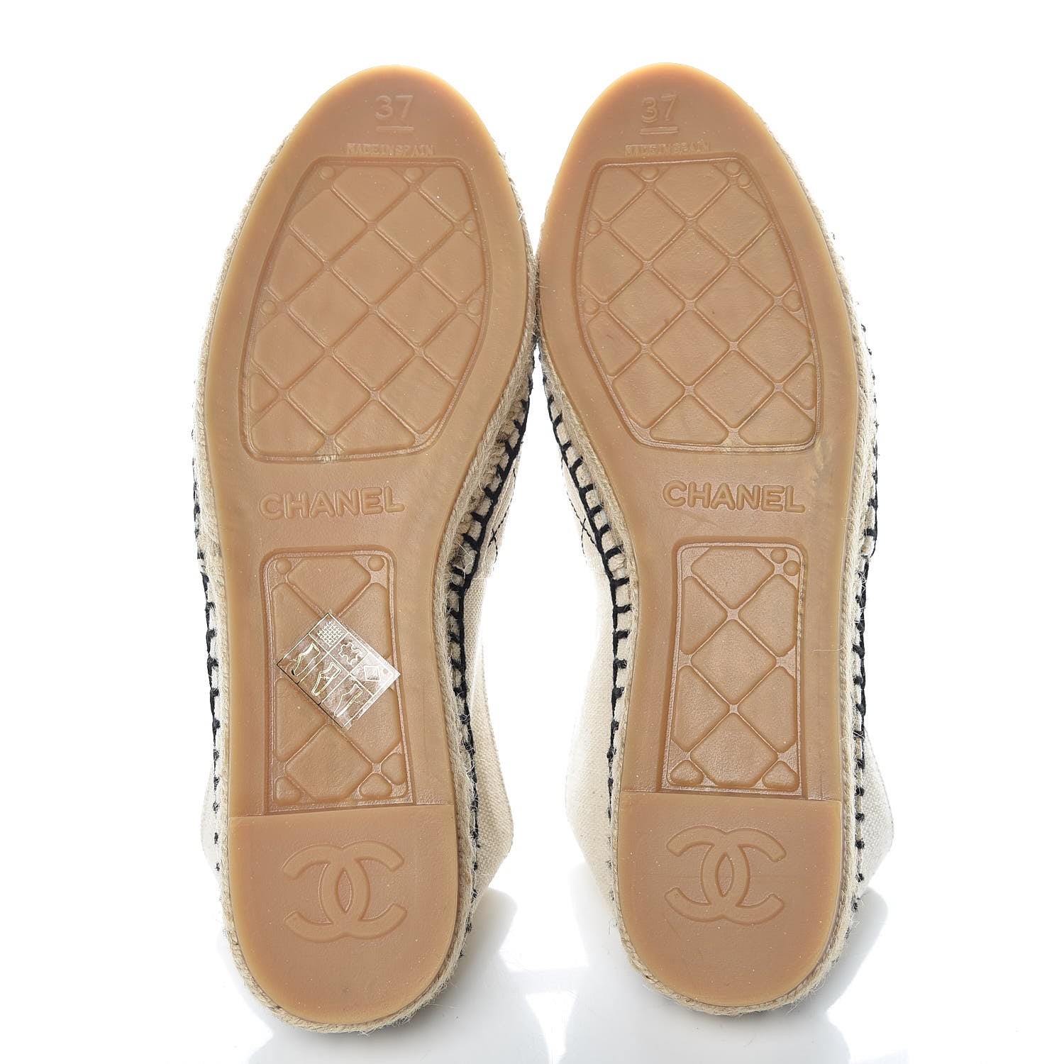 Chanel Fabric Biarritz CC Espadrilles 37 Beige Black 5 of 12