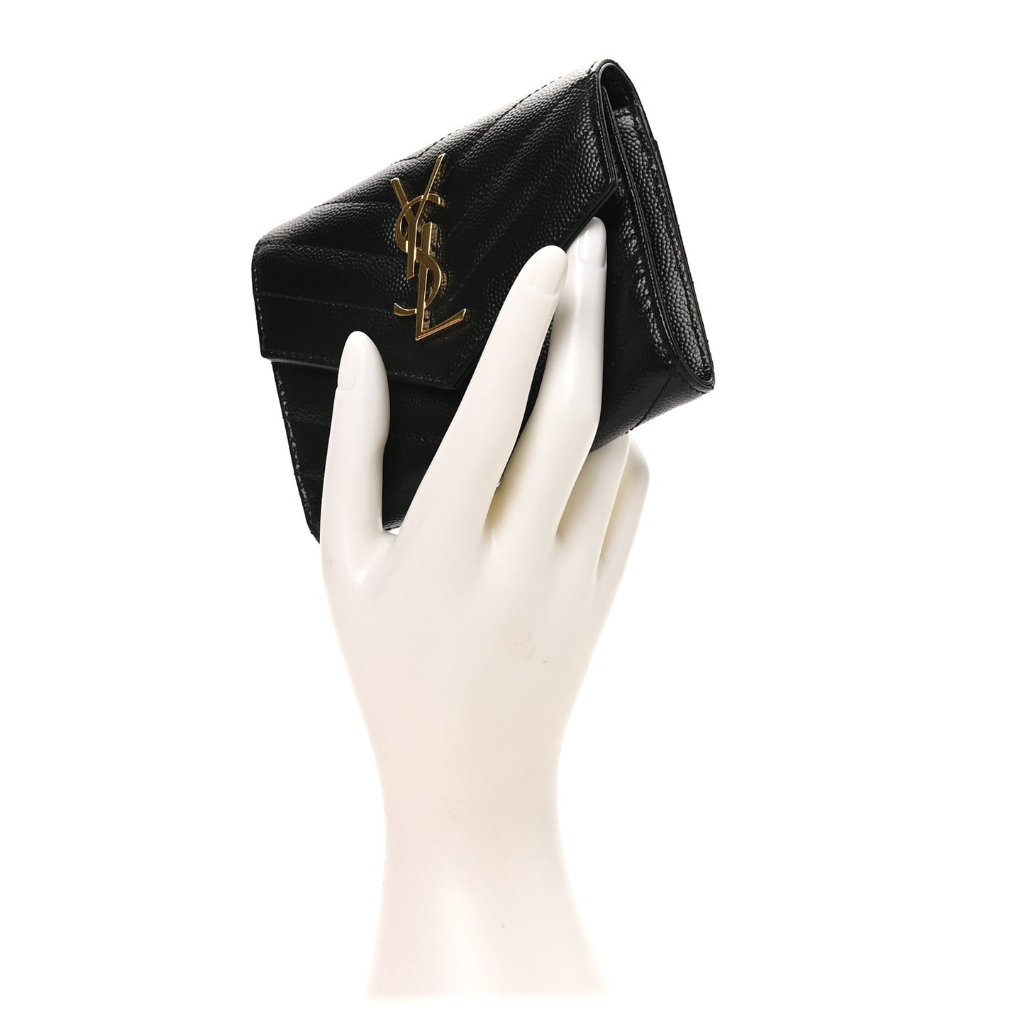 Grain De Poudre Matelasse Chevron Monogram Compact Tri Fold Wallet Black