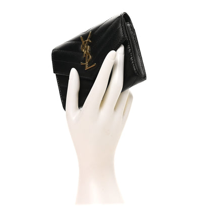 Saint Laurent Grain De Poudre Matelasse Chevron Monogram Compact Tri Fold Wallet Black 2 of 8