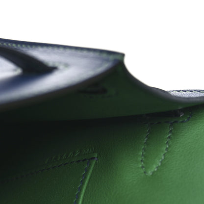 Hermes Swift Horseshoe Kelly Pochette Clutch  Bleu Navy Vert Vertigo 7 of 12