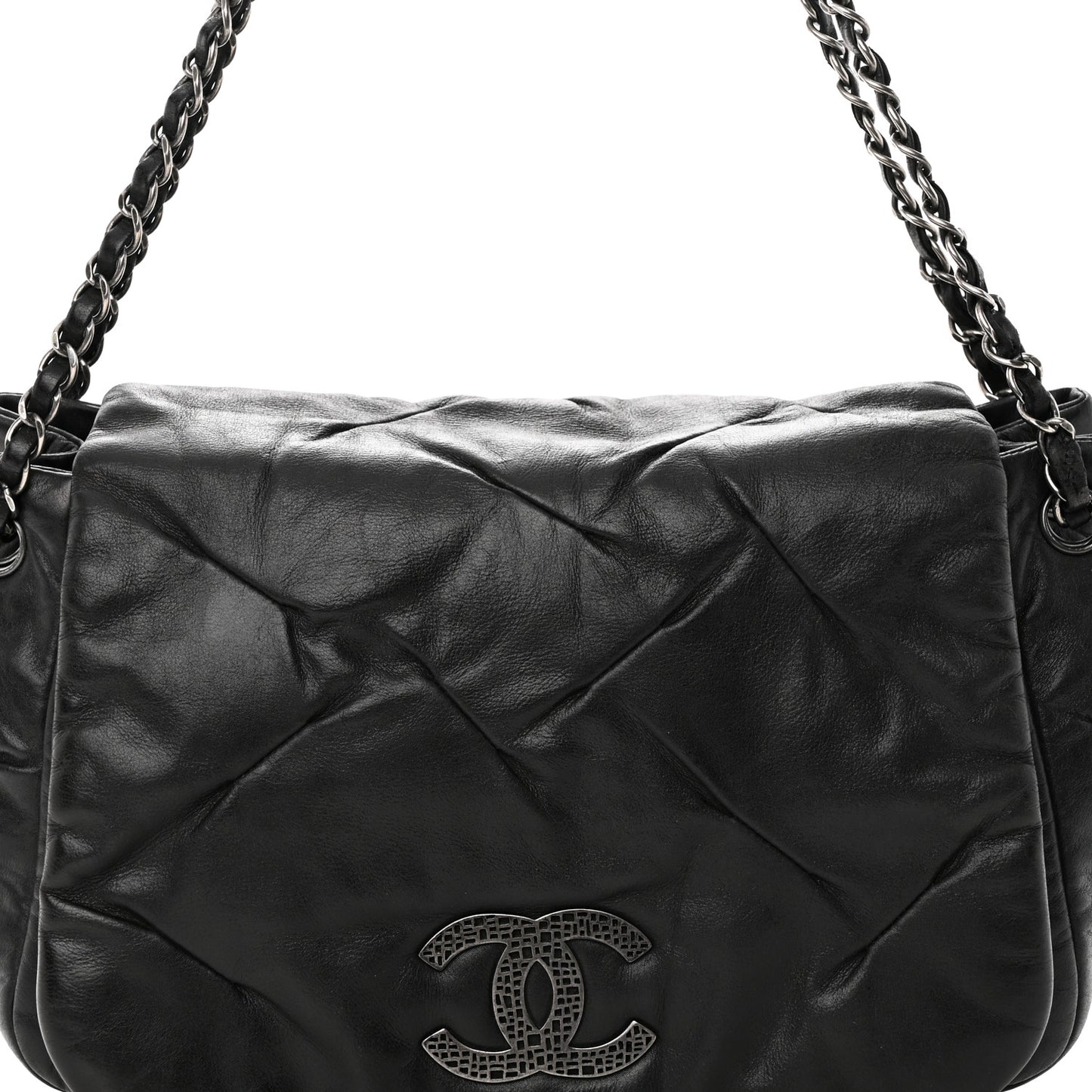 Iridescent Calfskin Glint Accordion Flap Black