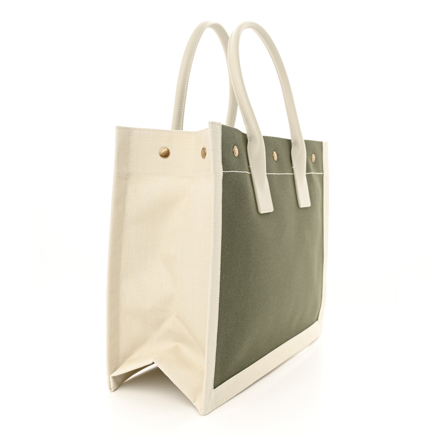 Linen Calfskin Small Rive Gauche Tote Military Green Blanc Vintage