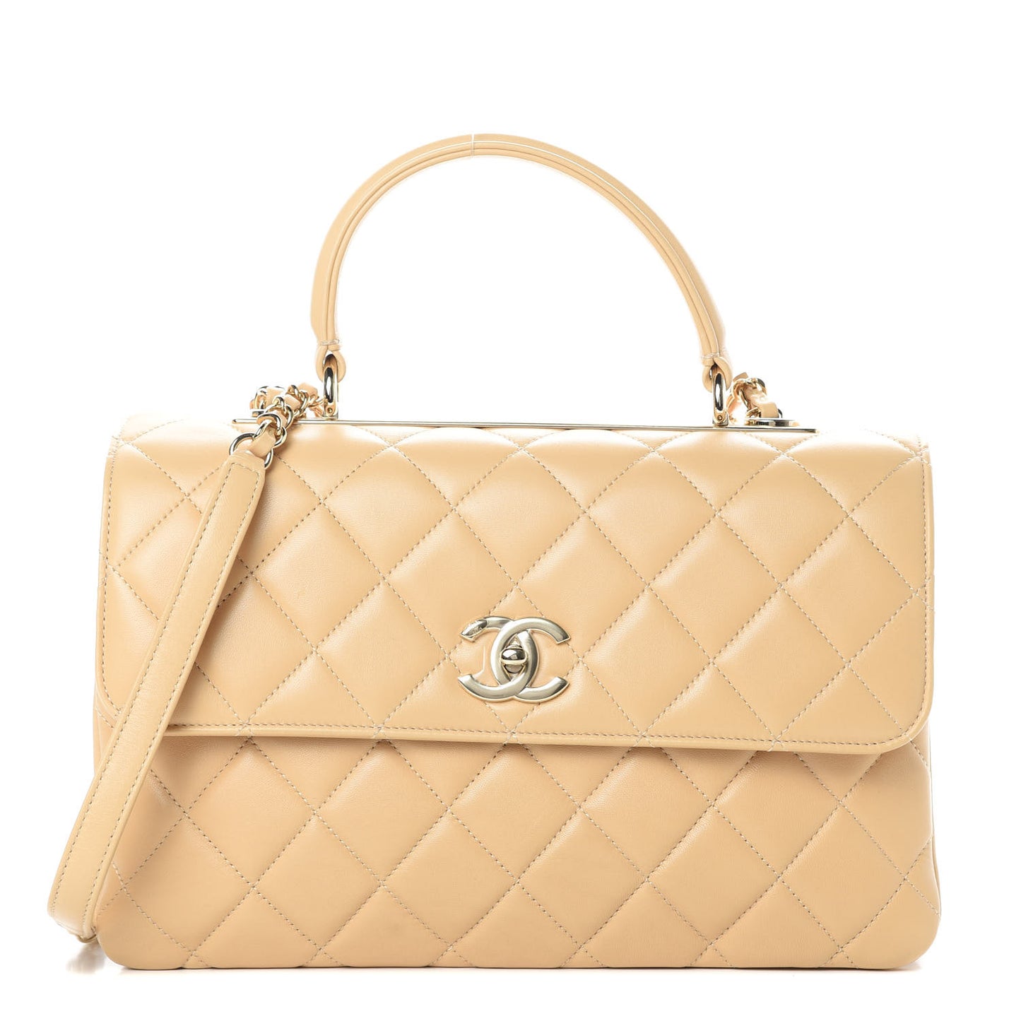 Lambskin Quilted Medium Trendy CC Flap Dual Handle Bag Beige