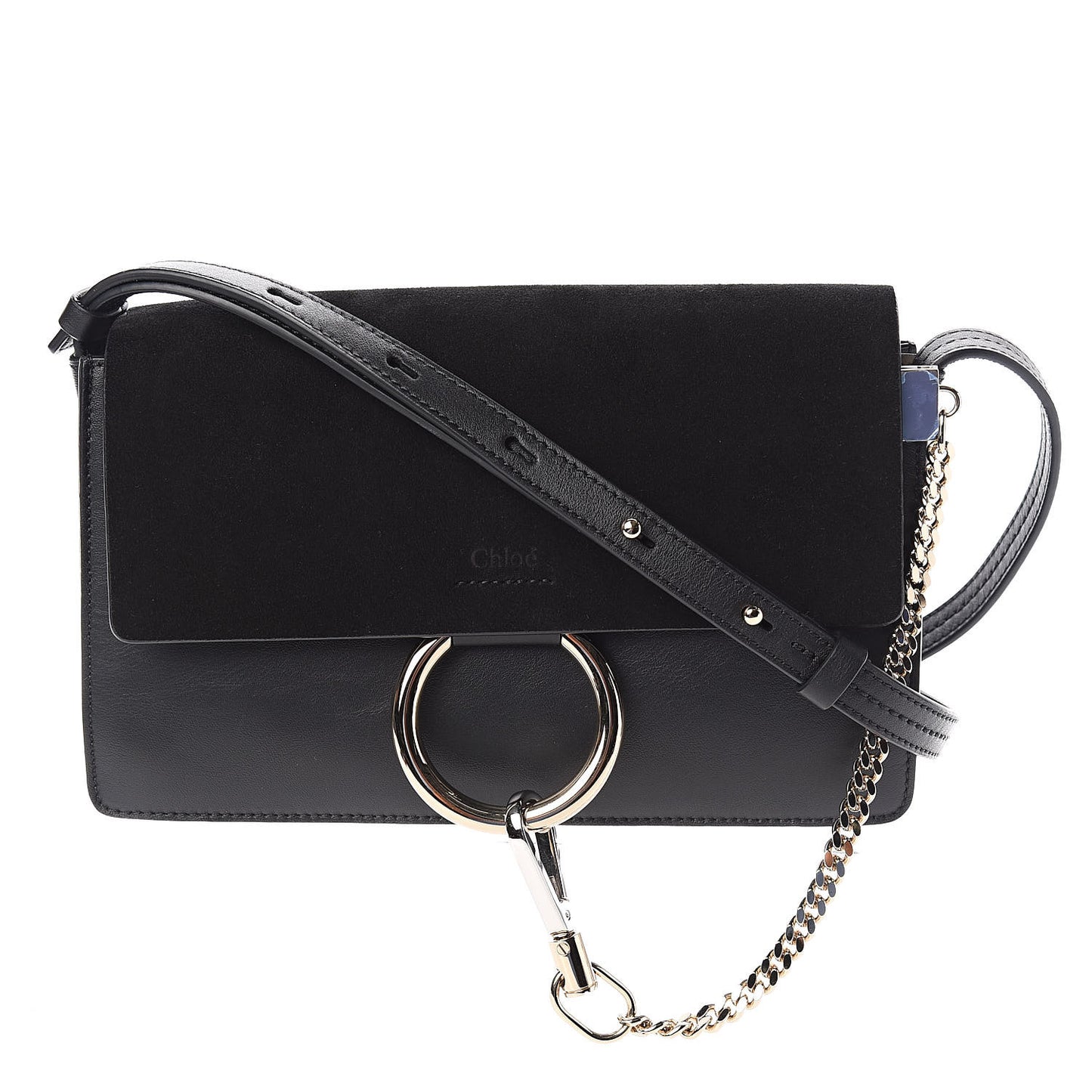 Suede Calfskin Small Faye Shoulder Bag Black