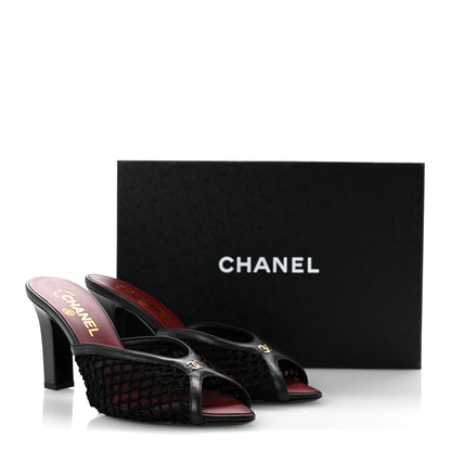 Chanel Mesh Cotton Lambskin CC Coco Beach Mules 38.5 Black 9 of 9