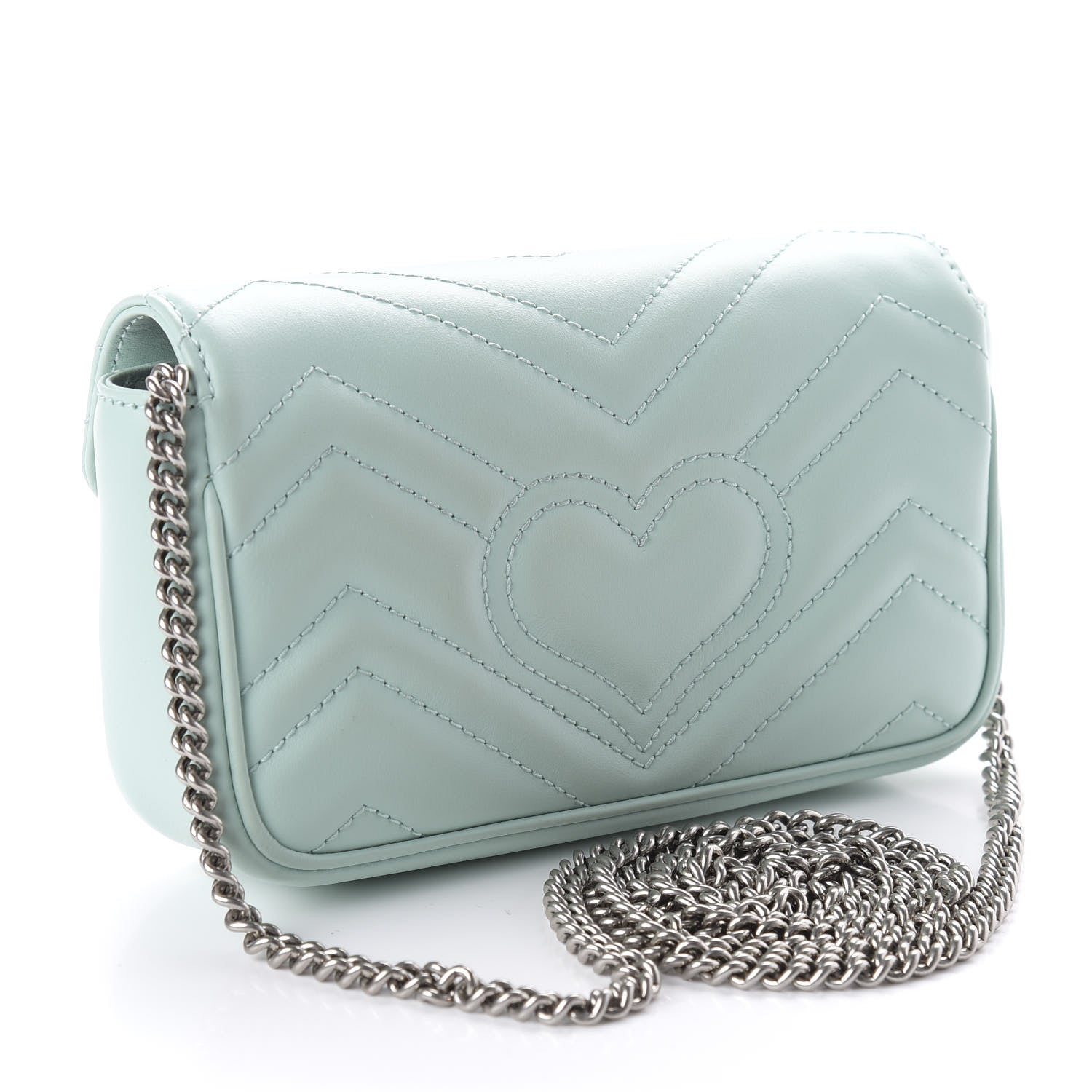 Gucci Calfskin Matelasse Super Mini GG Marmont Shoulder Bag Water Green 3 of 11