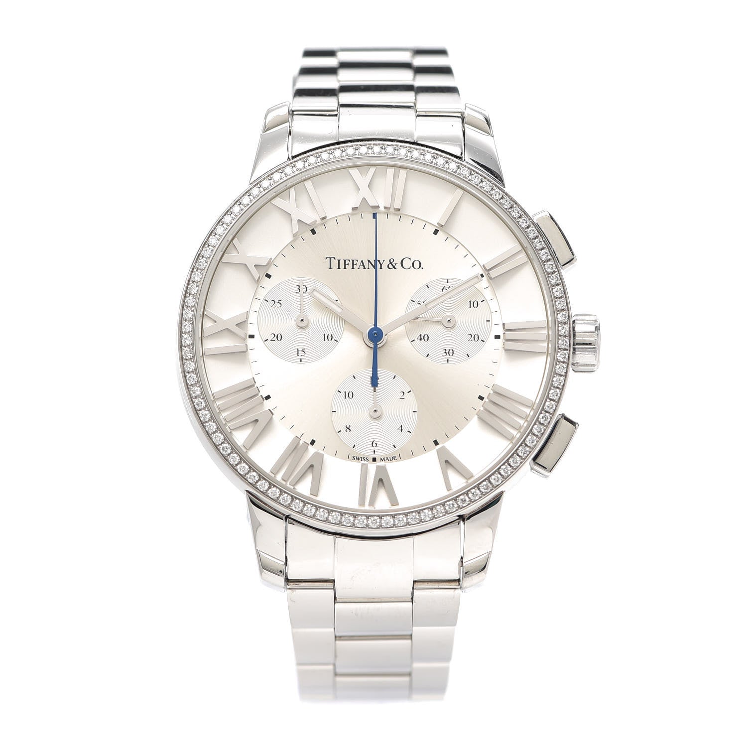 Tiffany Stainless Steel Diamond Bezel 36mm Atlas Dome Chronograph Quartz Watch 1 of 6