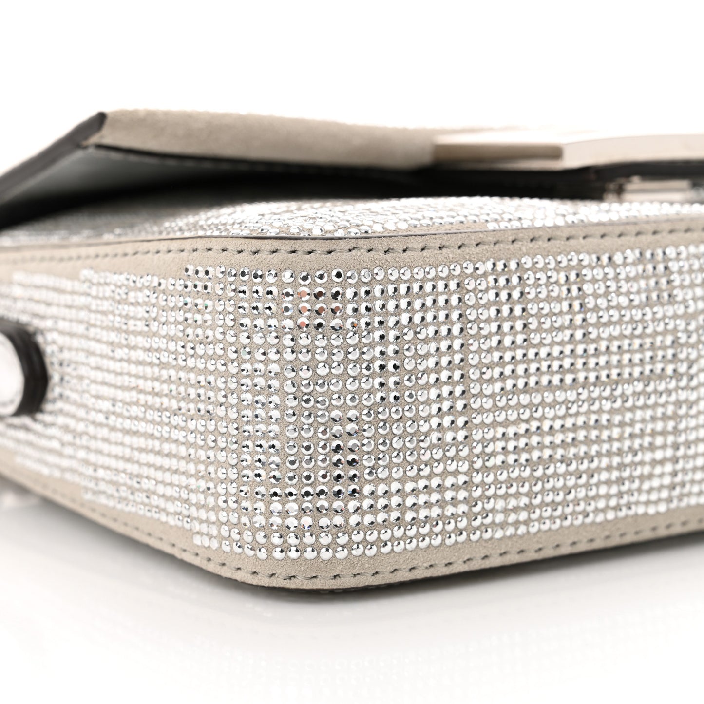 Crystal Vitello Laminato FF Mini Baguette Crystal Argento