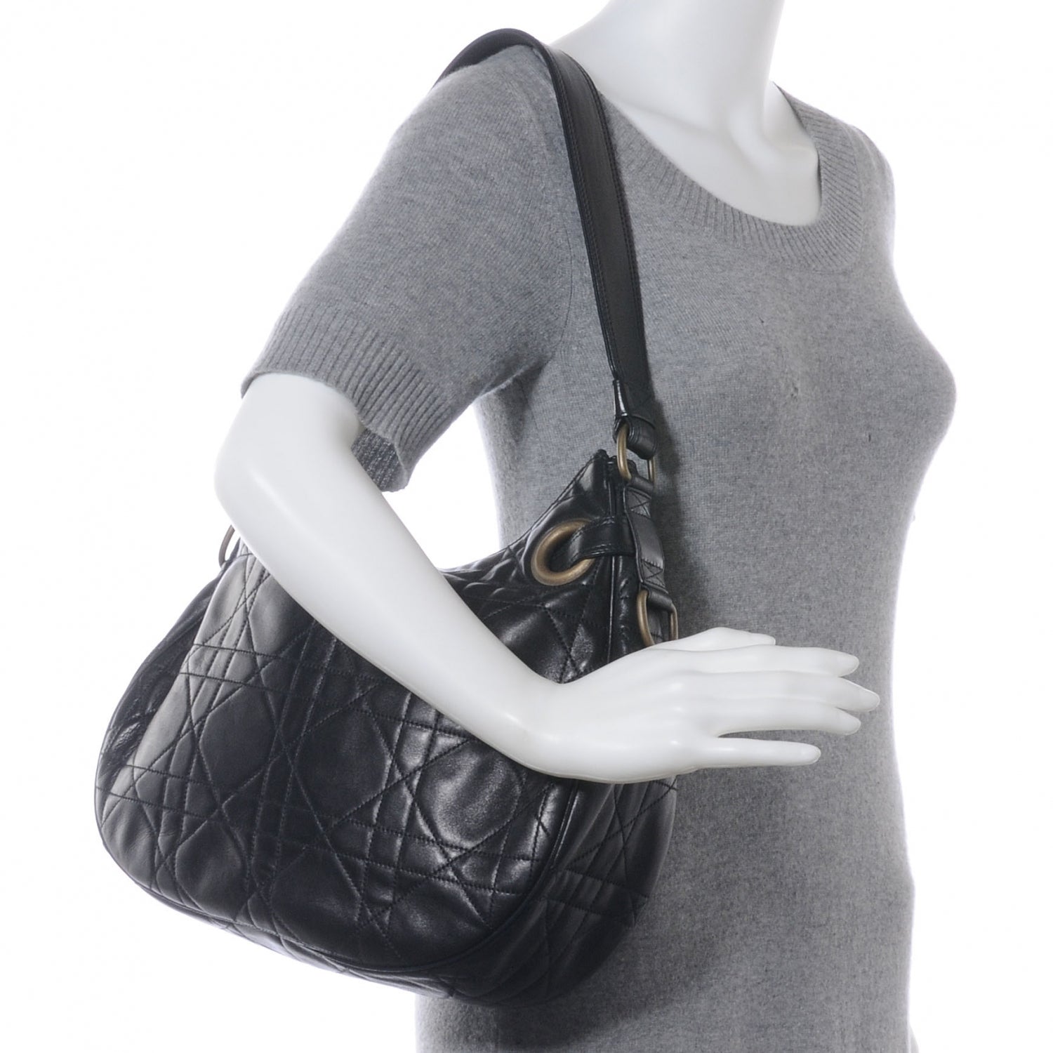 Christian Dior Lambskin Cannage Shoulder Bag Black 2 of 7