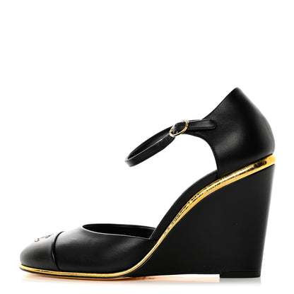 Chanel Lambskin Cap Toe Open Wedge 38 Black 1 of 8
