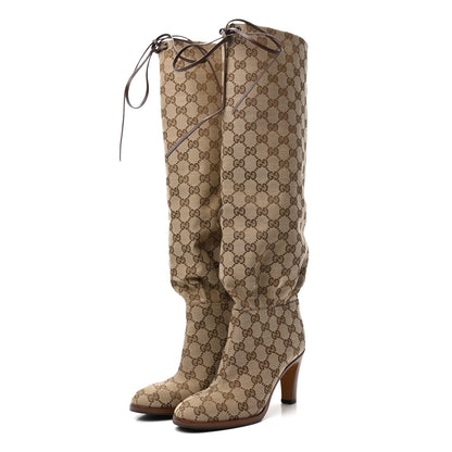 Gucci Monogram Lisa Mid Heel Boots 35.5 Beige Ebony 3 of 7