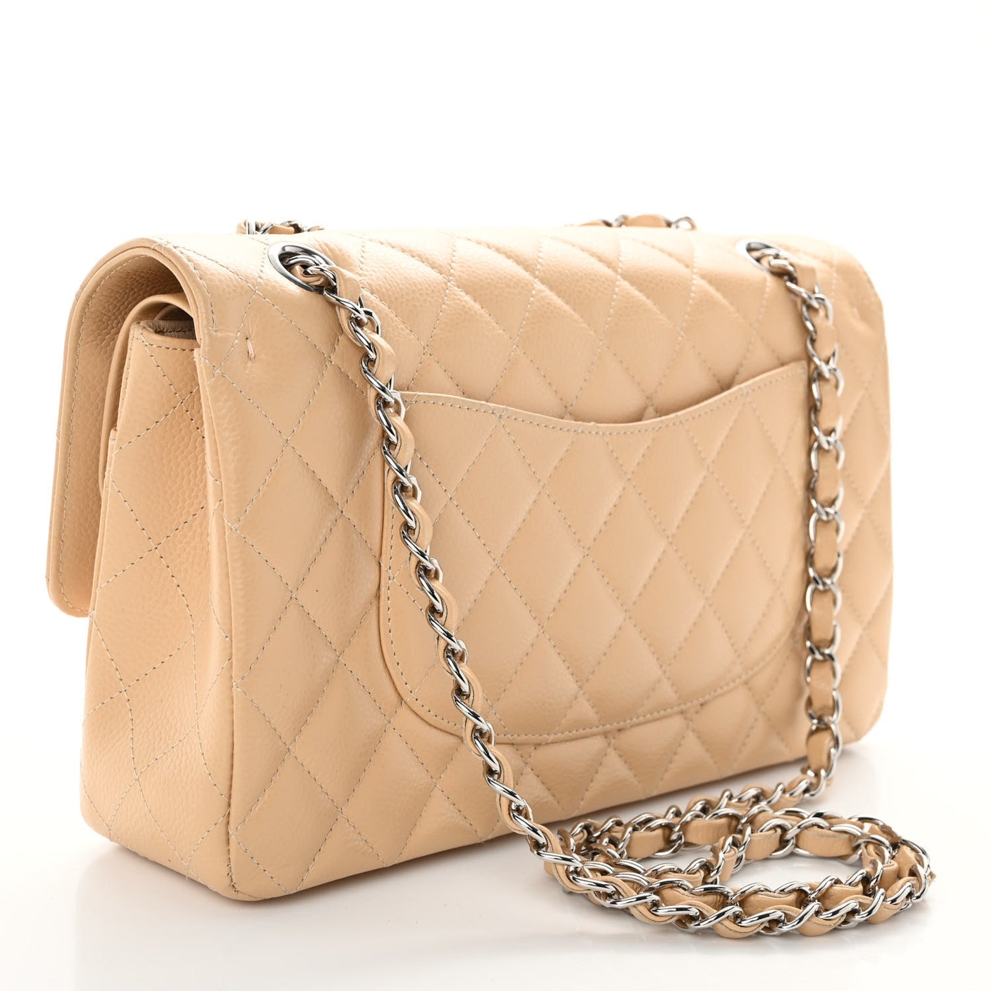 Caviar Quilted Medium Double Flap Beige