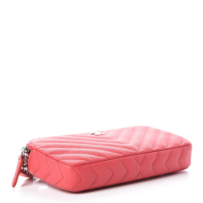 Chanel Caviar Chevron Quilted Small Clutch With Chain Light Red 4 of 12