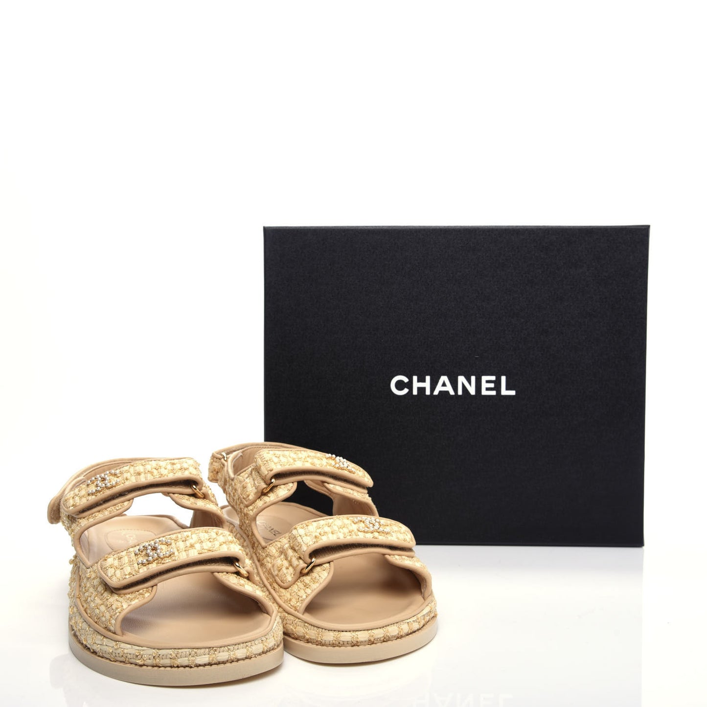 Braided Fabric Velcro Dad Sandals 39.5 Beige