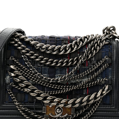Chanel Lambskin Denim Tweed Medium Enchained Boy Flap Navy Blue 7 of 12