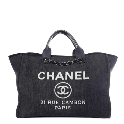 Chanel Denim Large Deauville Tote Dark Blue 1 of 7