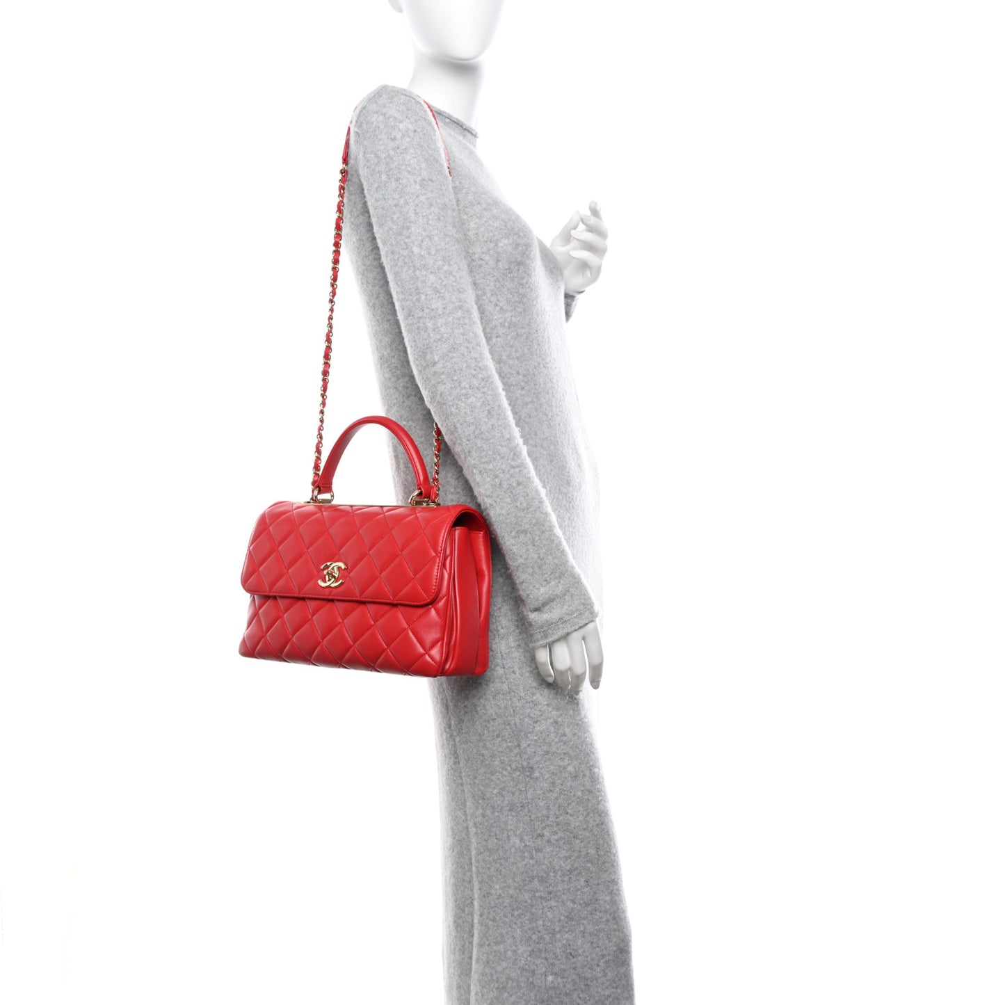 Lambskin Quilted Medium Trendy CC Flap Dual Handle Bag Red