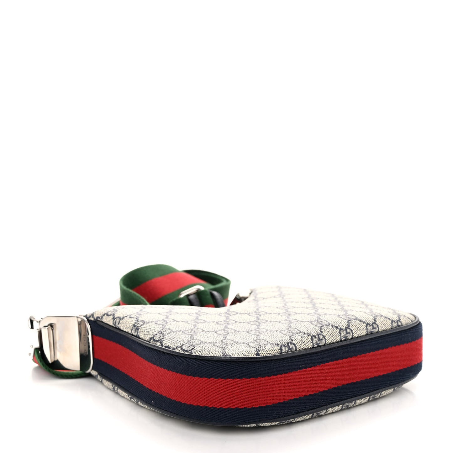 GG Supreme Monogram Textured Calfskin Web Small Attache Shoulder Bag Beige Blue