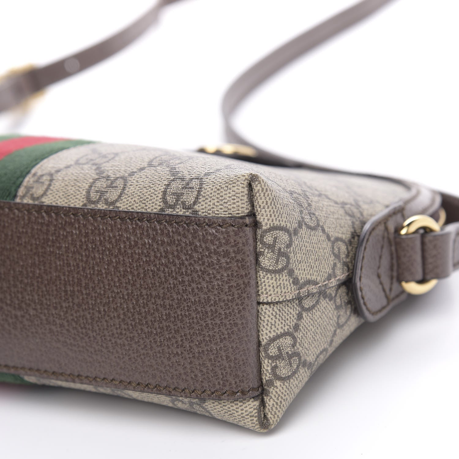 Gucci GG Supreme Monogram Textured Dollar Calfskin Web Small Ophidia Dome Shoulder Bag Beige Ebony New Acero 9 of 10