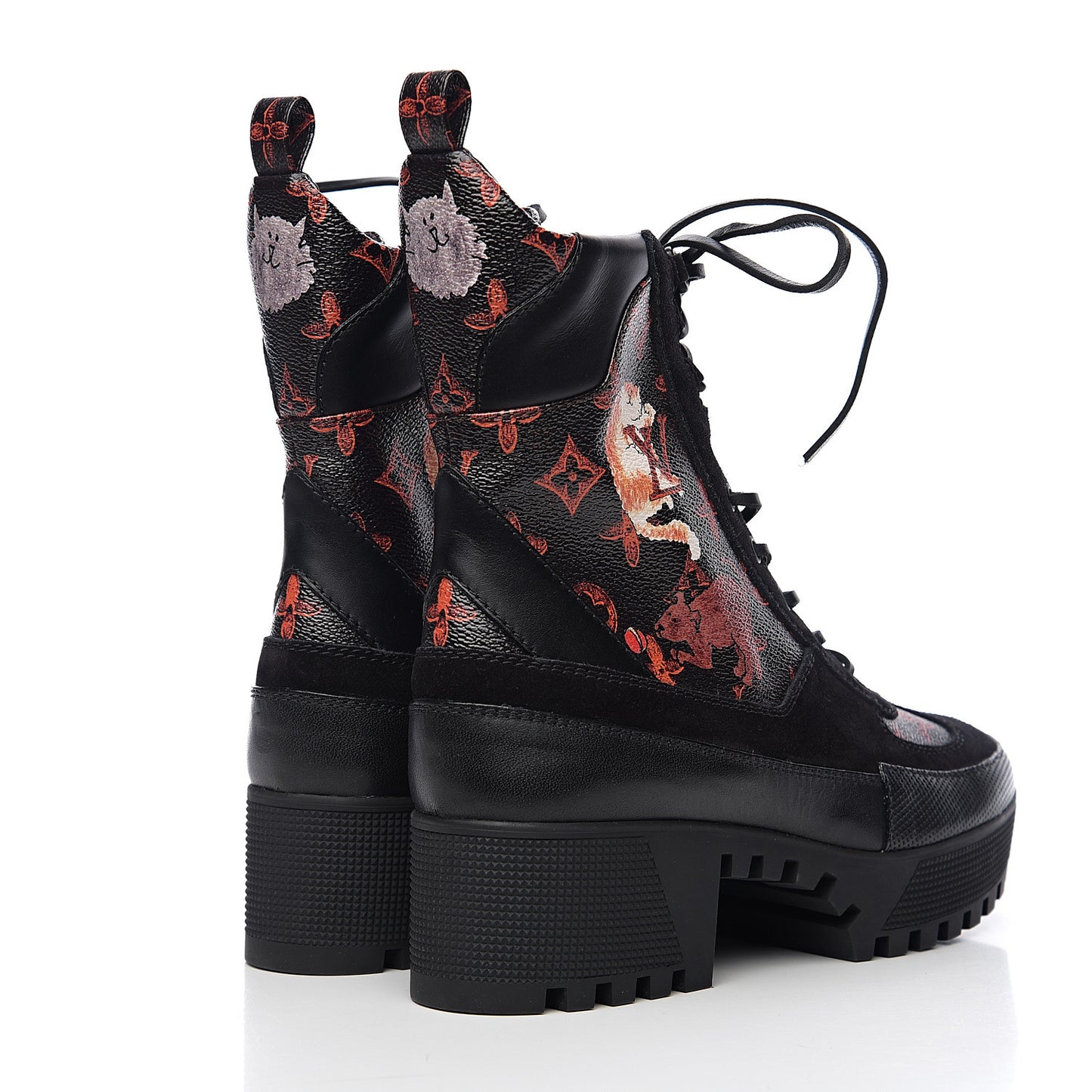 Suede Calfskin Catogram Laureate Platform Desert Boots 40 Black Marron