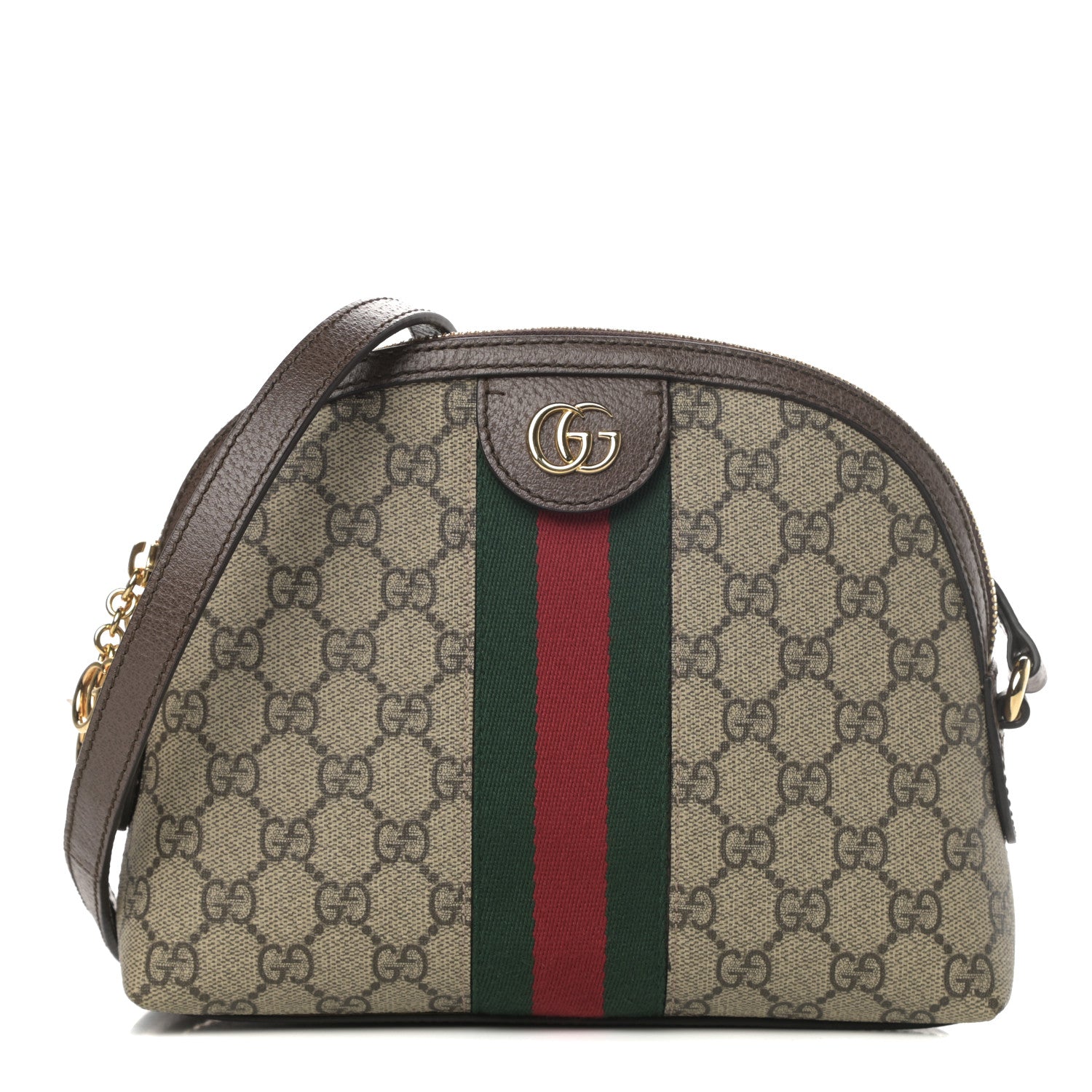Gucci GG Supreme Monogram Textured Dollar Calfskin Web Small Ophidia Dome Shoulder Bag Beige Ebony New Acero 1 of 11