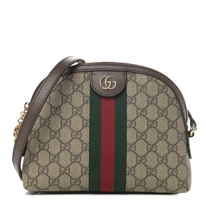 Gucci GG Supreme Monogram Textured Dollar Calfskin Web Small Ophidia Dome Shoulder Bag Beige Ebony New Acero 1 of 11