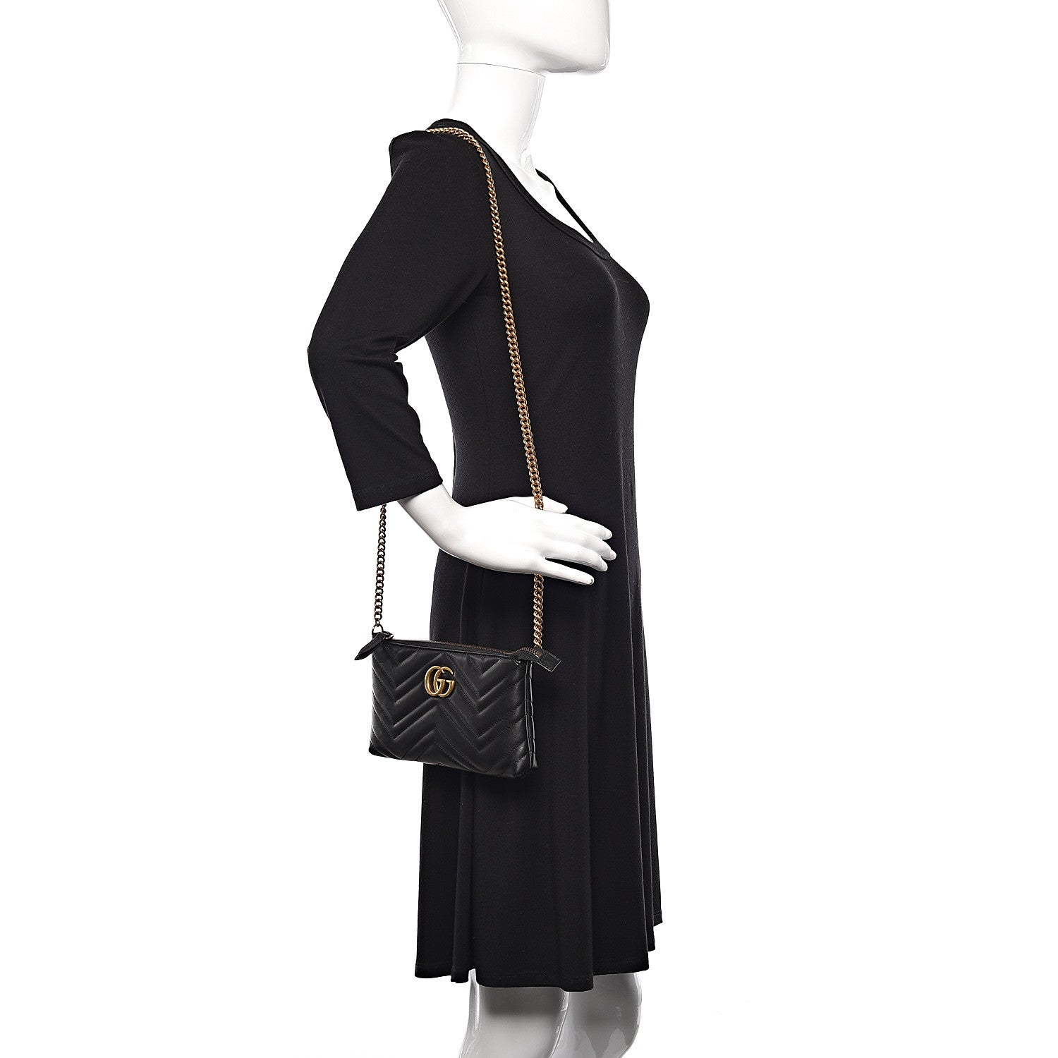 Gucci Calfskin Matelasse Mini GG Marmont Chain Bag Black 2 of 11