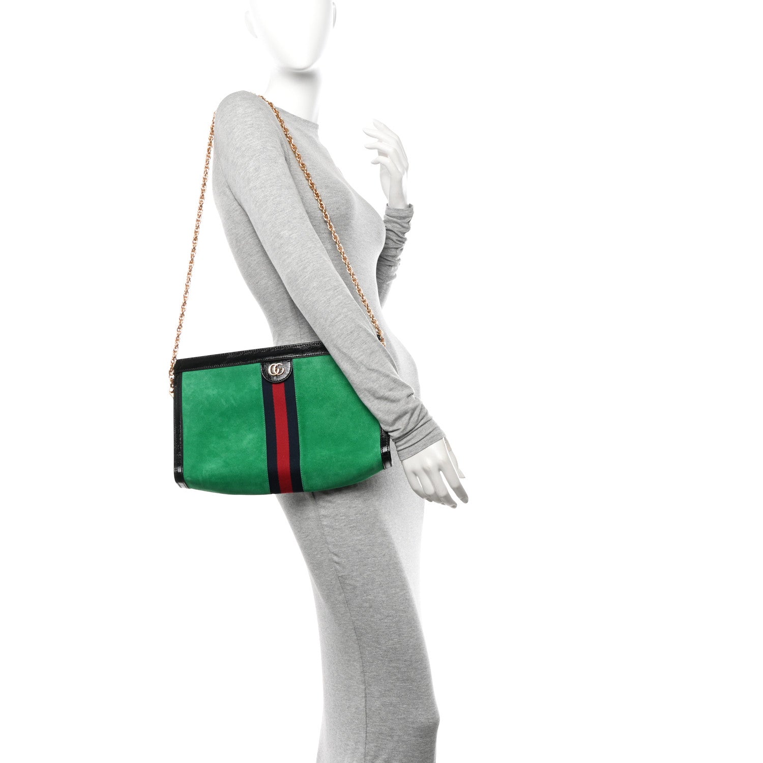 Gucci Suede Patent Web Medium Ophidia Chain Shoulder Bag New Shamarock Black 2 of 14