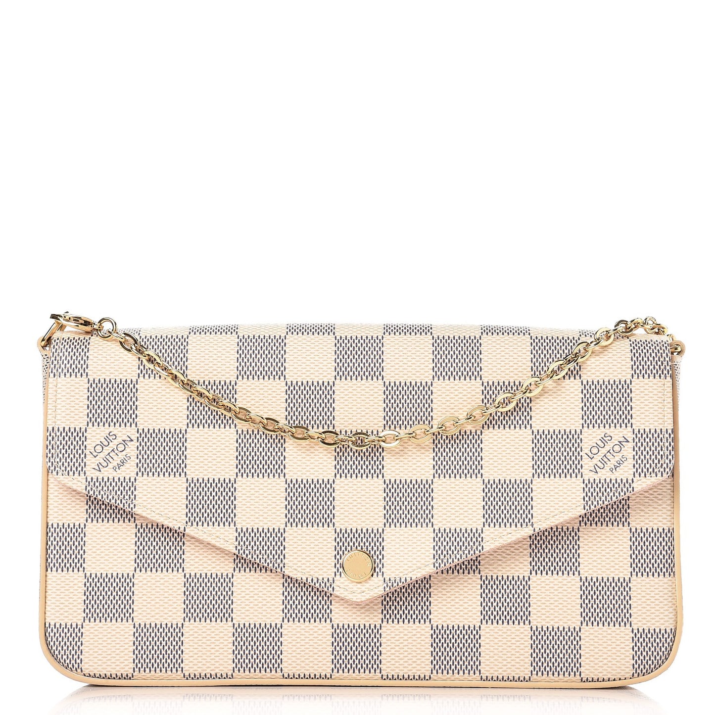Damier Azur Pochette Felicie Chain Wallet Rose Ballerine