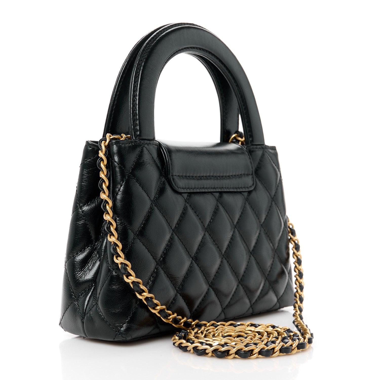 Chanel Shiny Aged Calfskin Quilted Nano Kelly Shopper Black 3 of 10