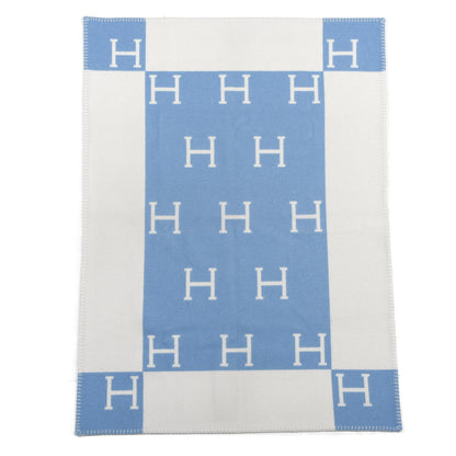 Hermes Wool Cashmere Avalon Baby Blanket Bleu Genievre White 1 of 4
