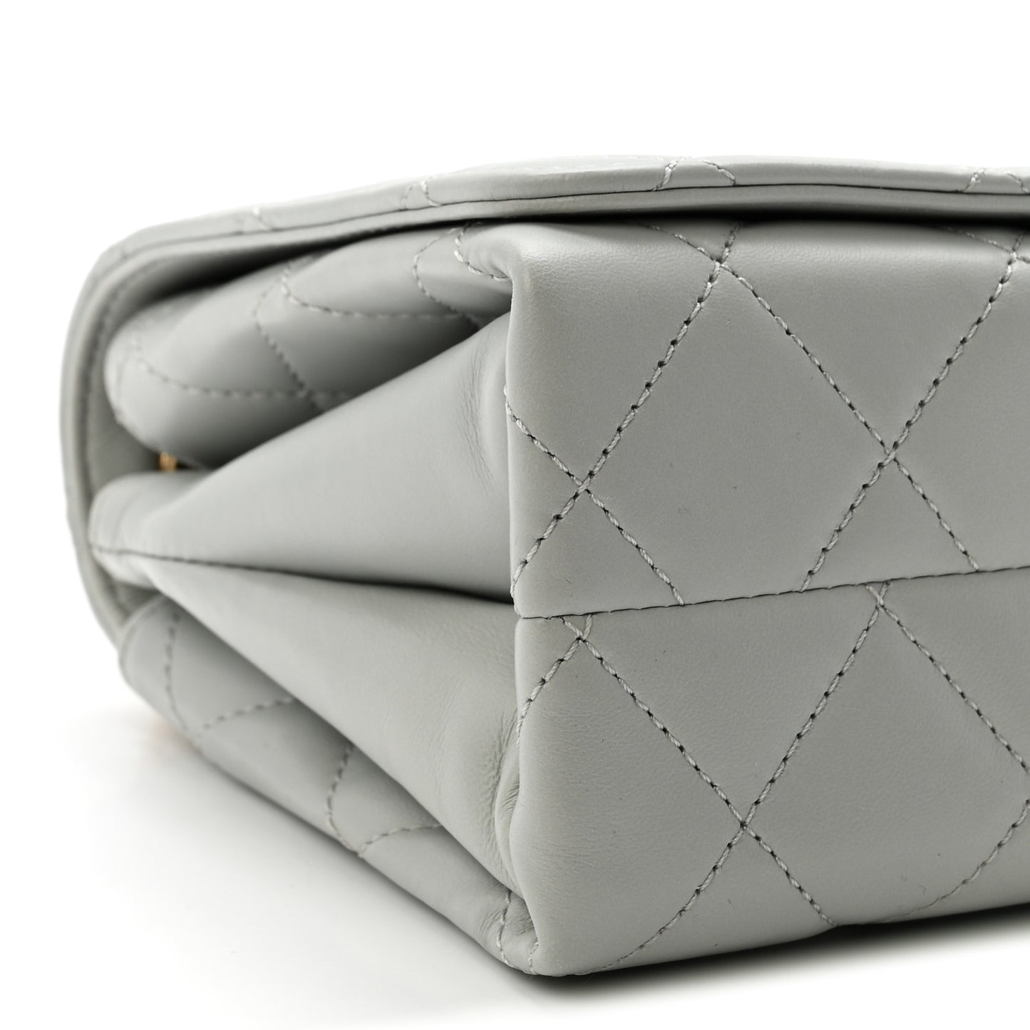 Calfskin Quilted Enamel Chain Flap Grey