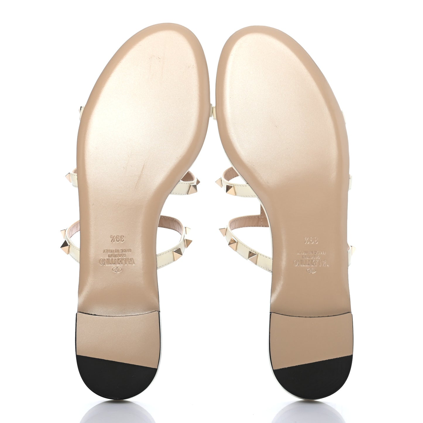 Nappa Rockstud Caged Flat Slide Sandals 39.5 Light Ivory