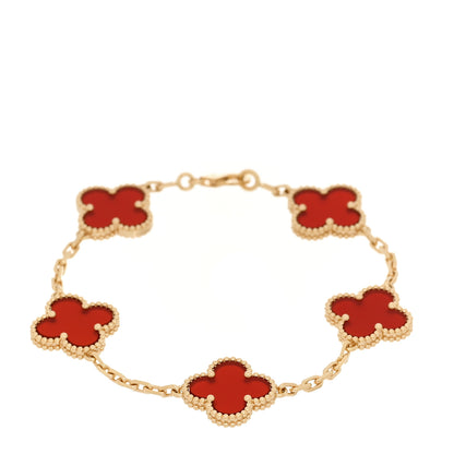 Van Cleef & Arpels 18K Yellow Gold Carnelian 5 Motifs Vintage Alhambra Bracelet 1 of 6