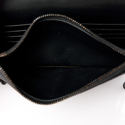 Saint Laurent Grain De Poudre Matelasse Chevron Monogram Monochrome Envelope Chain Wallet Black 8 of 11