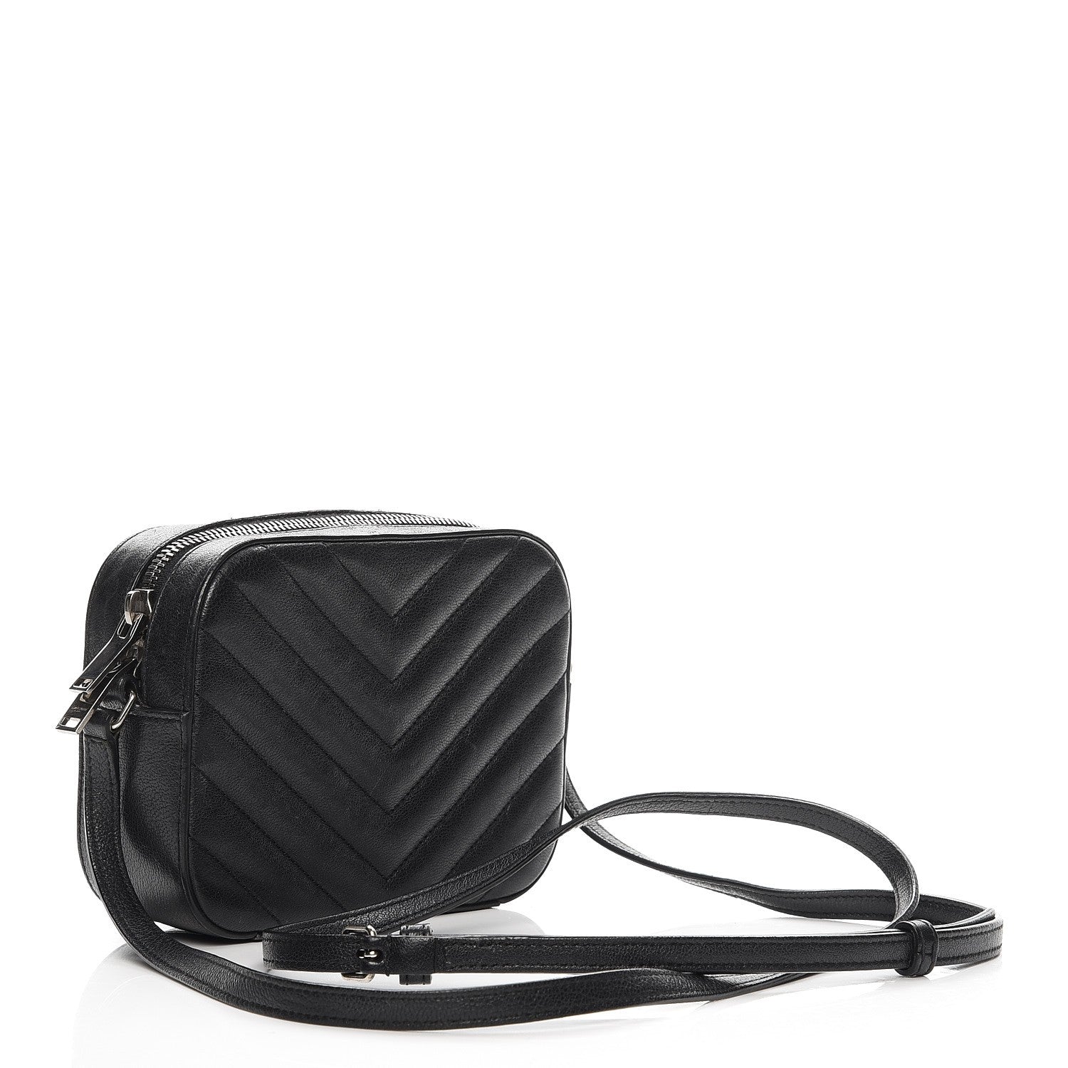 Saint Laurent Sheepskin Chevron Small Camera Bag Black 3 of 6