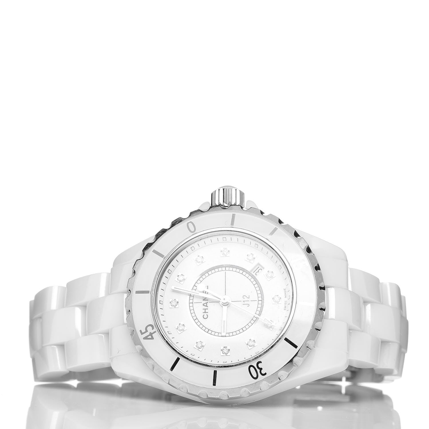 Chanel Stainless Steel Ceramic Diamond 33mm J12 Quartz Watch White 3 of 6