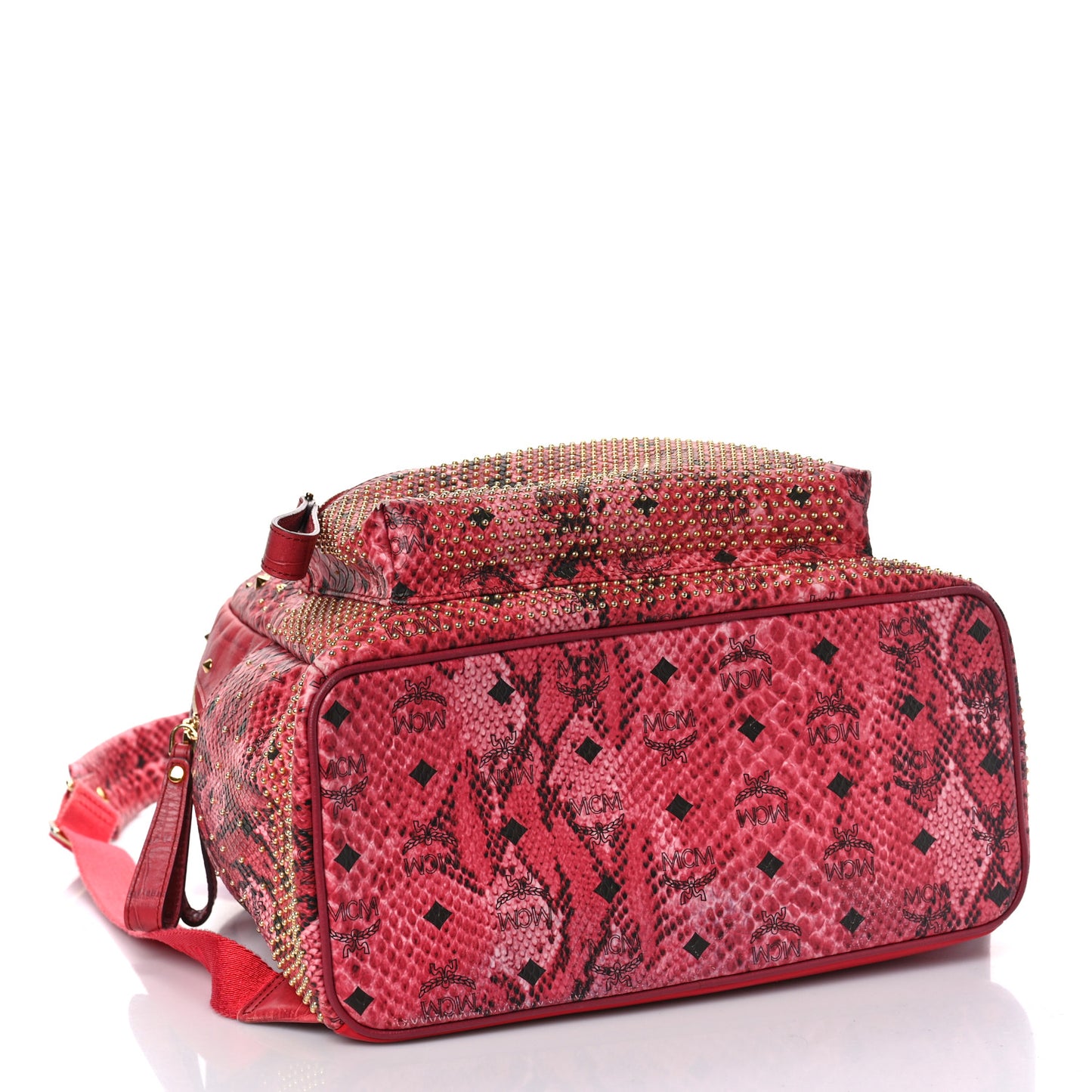 Snakeskin Embossed Visetos Studded Medium Stark Backpack Red Pink