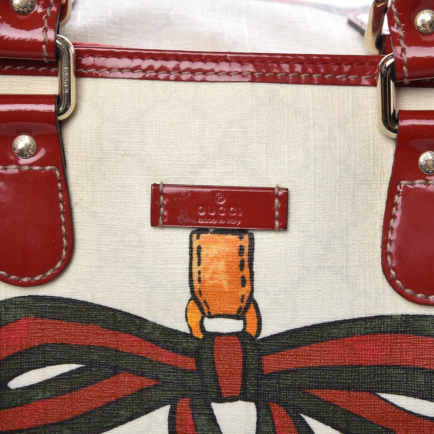 Gucci Coated Canvas Monogram Medium Tattoo Birds Joy Boston Off White Red 8 of 17