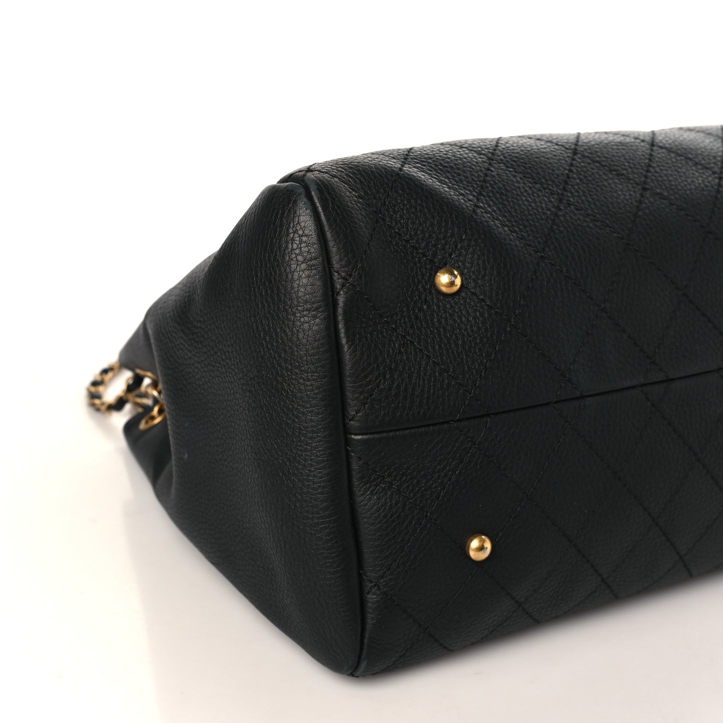 Grained Calfskin Stitched Large Supple Rock Shopping Tote Black