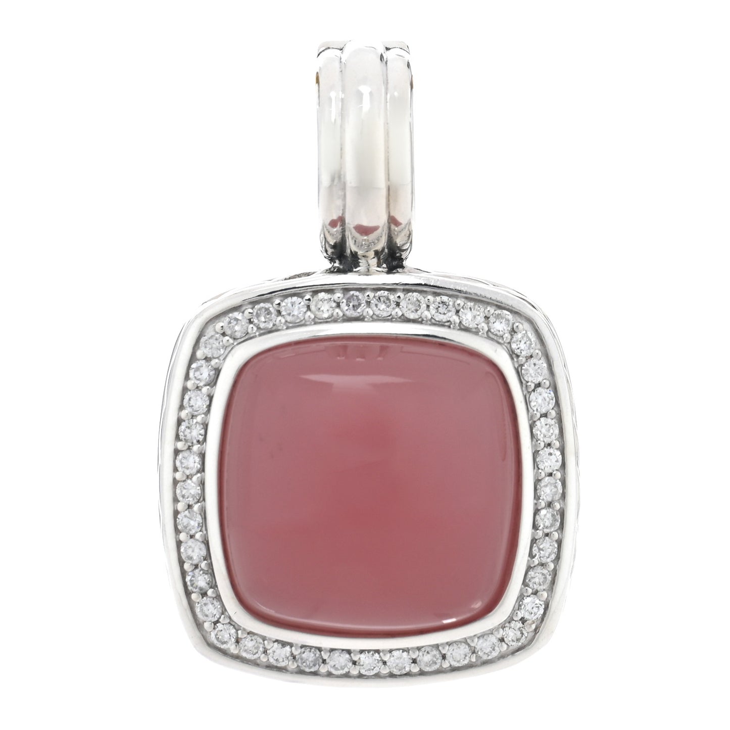 Sterling Silver Pave Diamond Guava Chalcedony 14mm Albion Enhancer Pendant