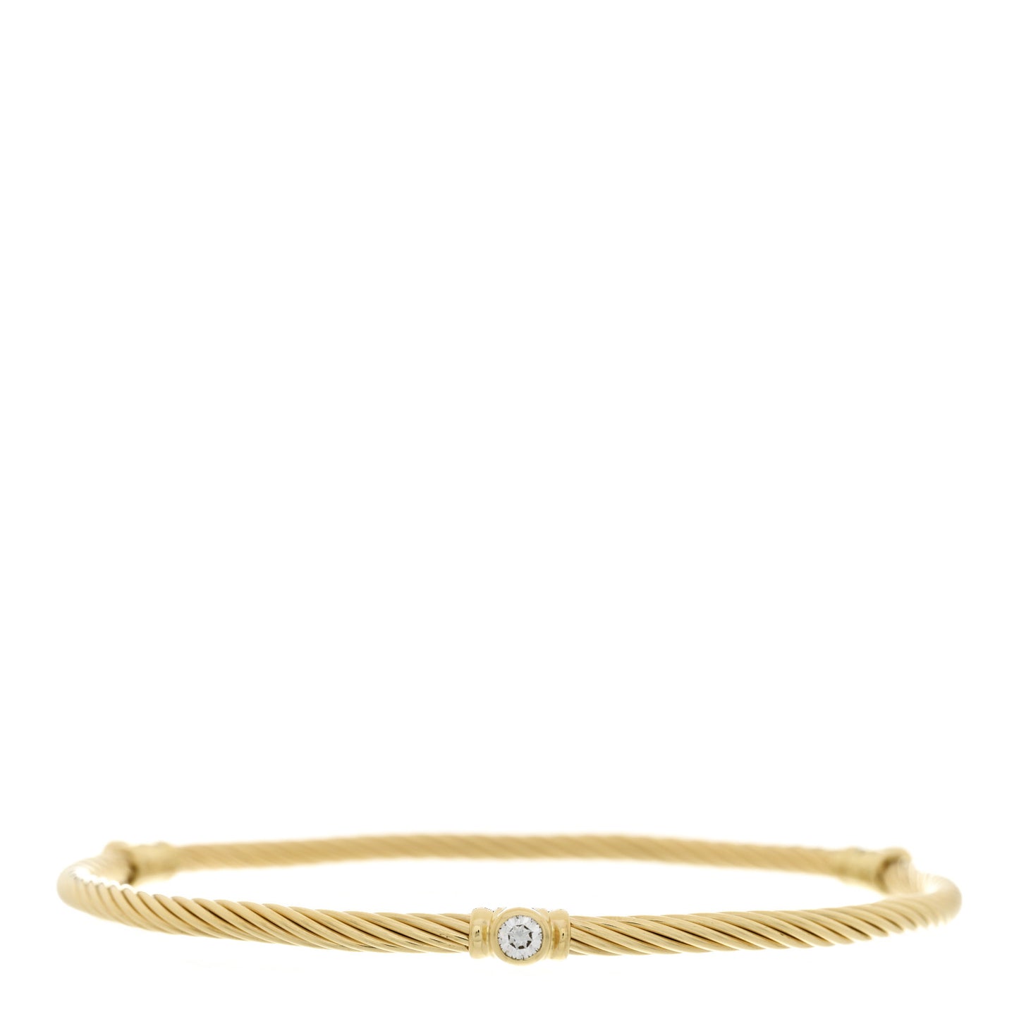 18K Yellow Gold Diamond 3mm Three Station Bangle Bracelet