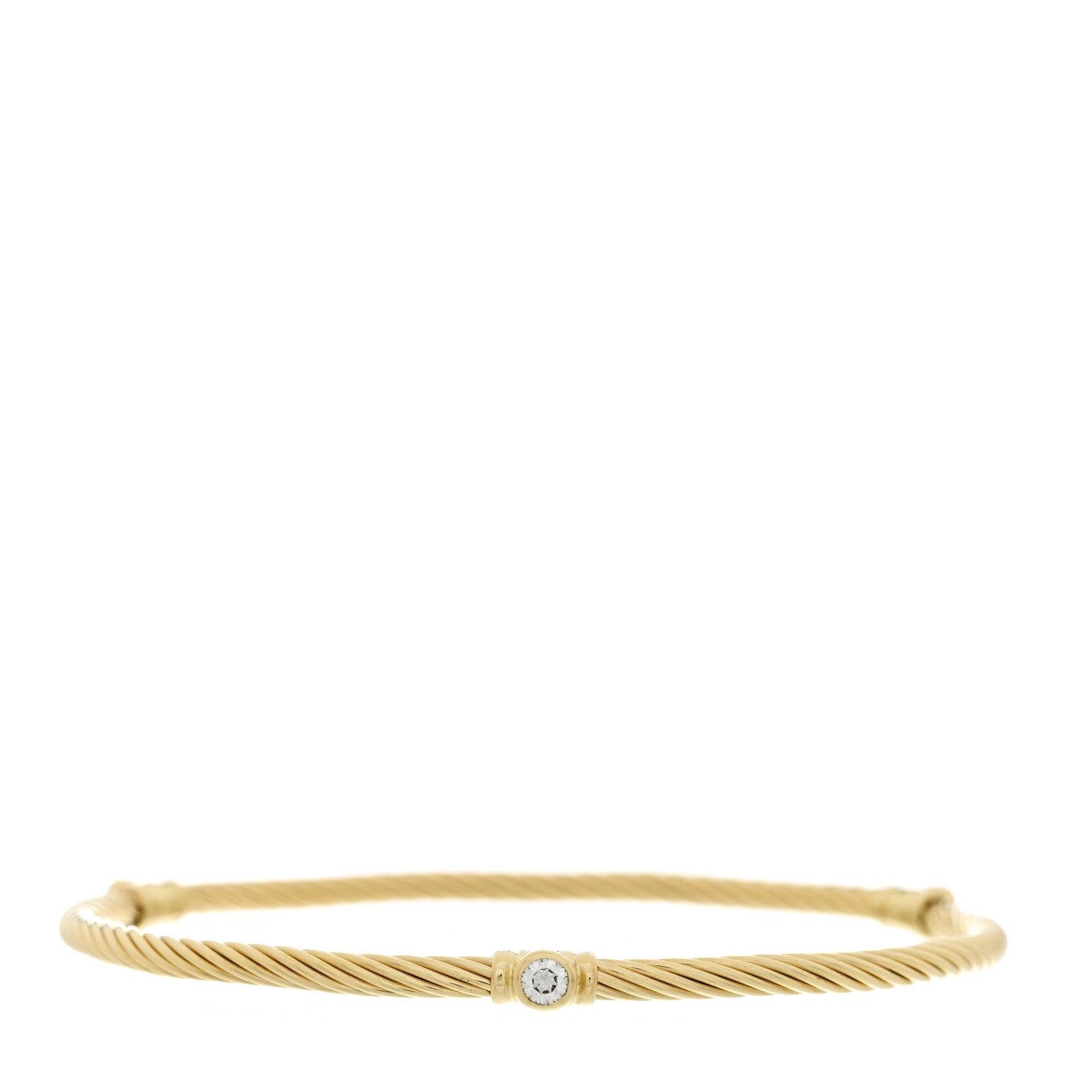 David Yurman 18K Yellow Gold Diamond 3mm Three Station Bangle Bracelet 1 of 3