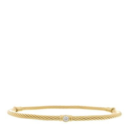David Yurman 18K Yellow Gold Diamond 3mm Three Station Bangle Bracelet 1 of 3